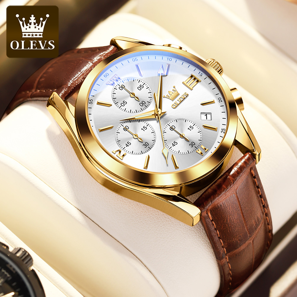 OLEVS 2872 Chronograph Men's W - Leather Watch Band Men のレビューと価格
