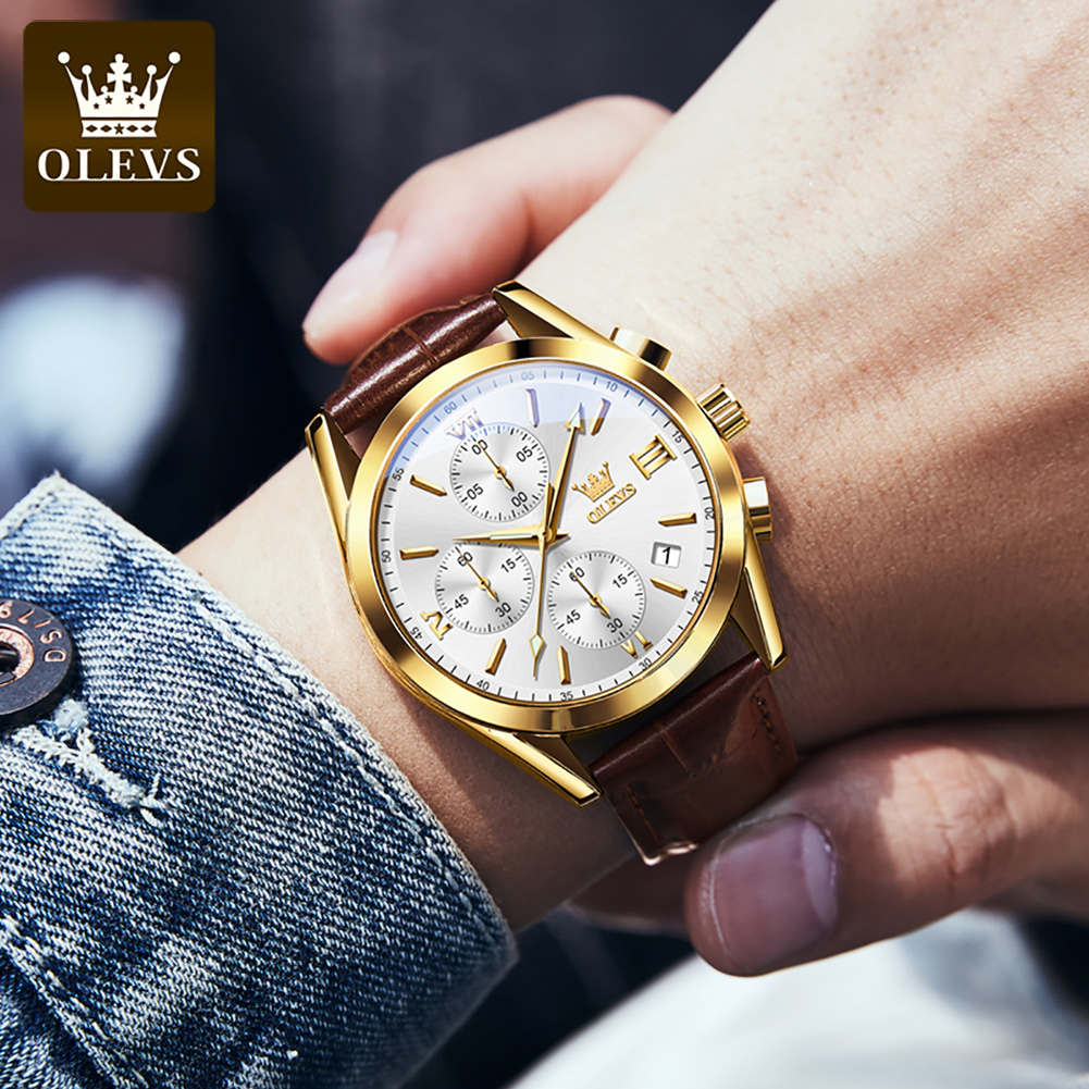 OLEVS 2872 Chronograph Men's W - Leather Watch Band Men のレビューと価格